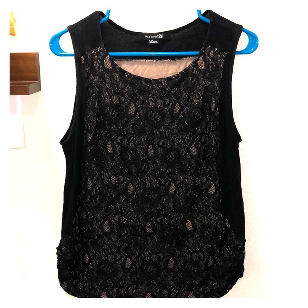 Black lace cream underneath sleeveless top!